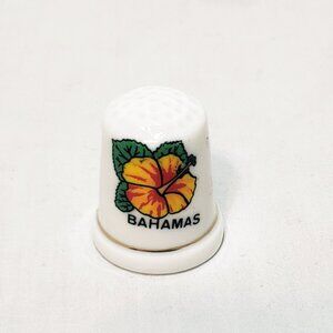 Hibiscus Flower Bahamas Thimble Souvenir Porcelain Vintage 1" White